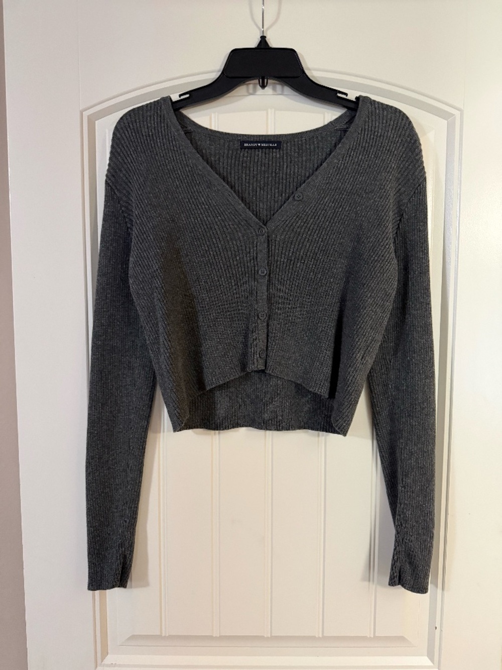 Gray Cropped Button Down Long Sleeve